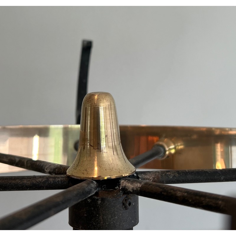 Black Lacquered Metal and Brass Coat Stand by Jacques Adnet, French Work, Circa 1950