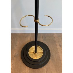 Porte-Manteau en Métal Laqué Noir et Laiton par Jacques Adnet, Travail Français, Vers 1950