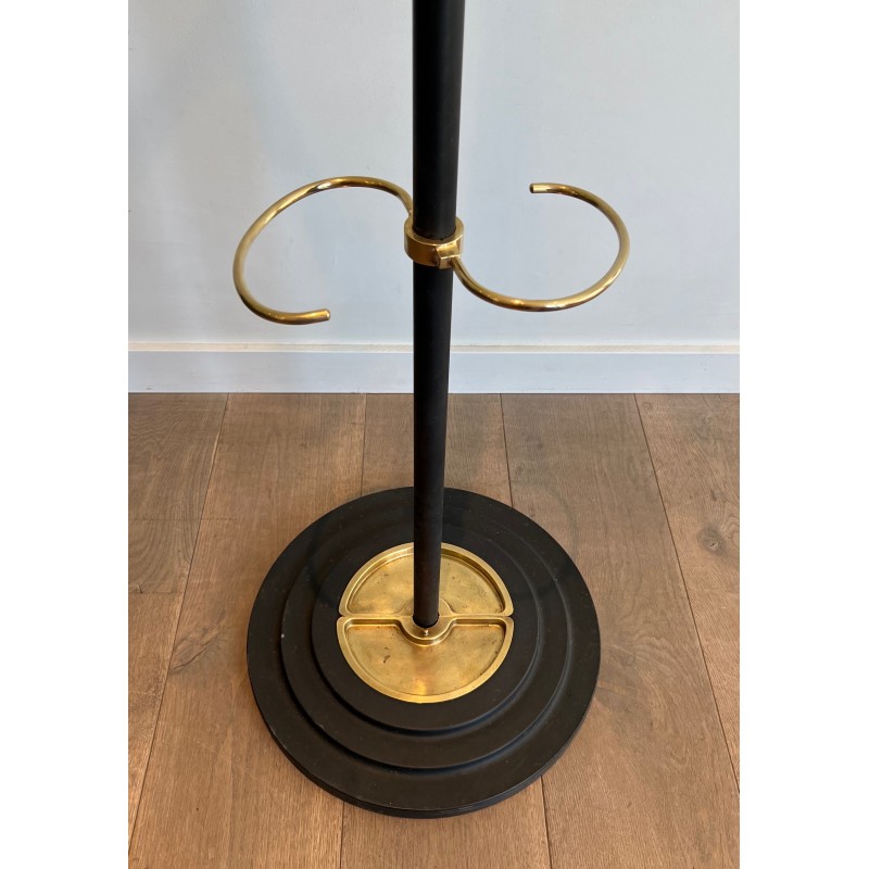 Porte-Manteau en Métal Laqué Noir et Laiton par Jacques Adnet, Travail Français, Vers 1950