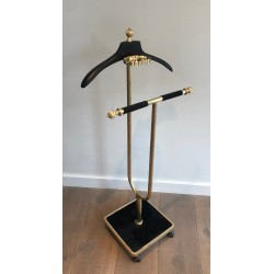 Valet de Nuit Néoclassique en Laiton et Velours Noir par la Maison Jansen, Travail Français, Vers 1940