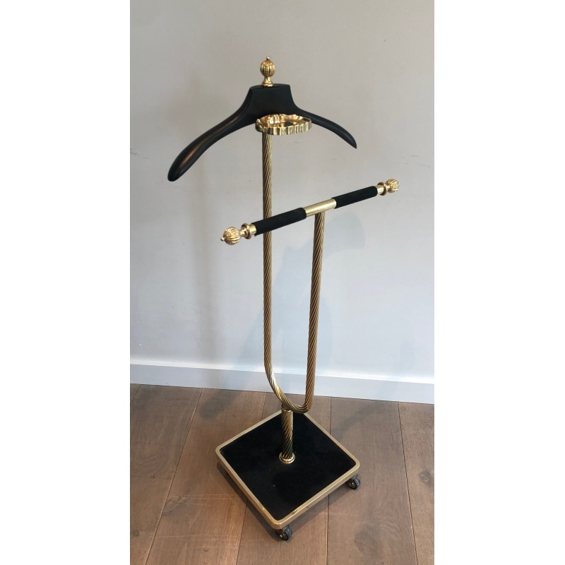 Neoclassical Brass and Black Velvet Clothes Valet by Maison Jansen, French Work, Circa 1940