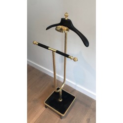 Neoclassical Brass and Black Velvet Clothes Valet by Maison Jansen, French Work, Circa 1940