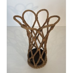 Rope Umbrella Stand by Audoux-Minet, French Work, Circa 1970