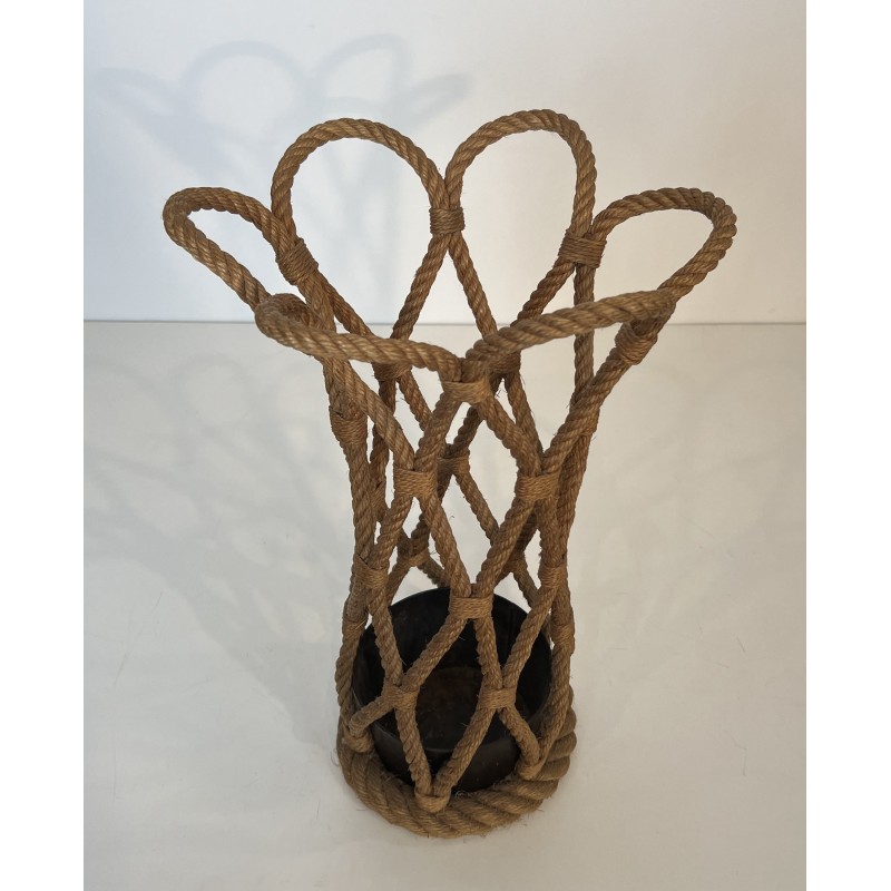 Rope Umbrella Stand by Audoux-Minet, French Work, Circa 1970