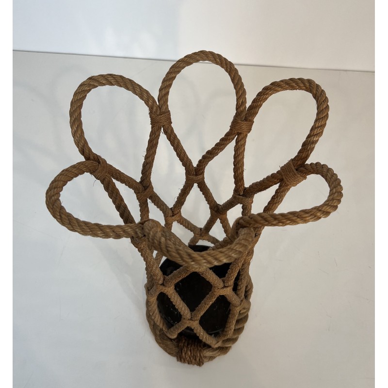 Rope Umbrella Stand by Audoux-Minet, French Work, Circa 1970