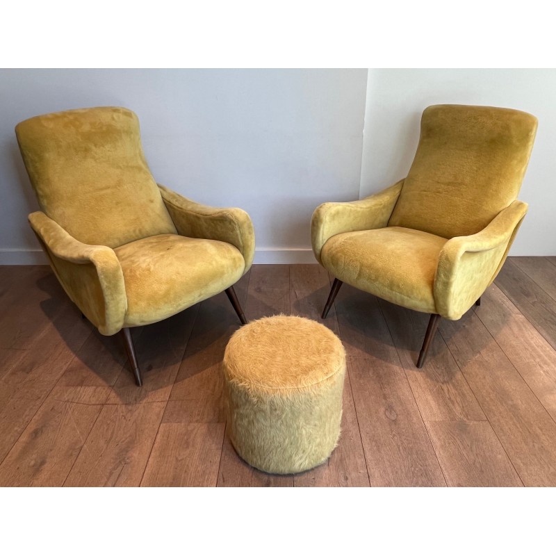 Paire de Fauteuils Design en Velours Jaune de Marco Zanusso