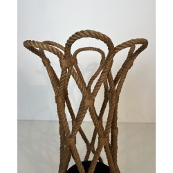 Rope Umbrella Stand by Audoux-Minet, French Work, Circa 1970