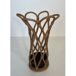 Rope Umbrella Stand by Audoux-Minet, French Work, Circa 1970