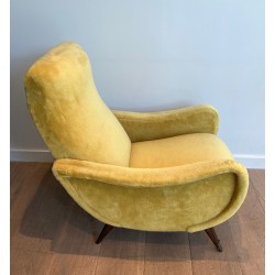 Pair of Design Armchairs in Yellow Velvet by Marco Zanuso, Italian Work, Circa 1960
