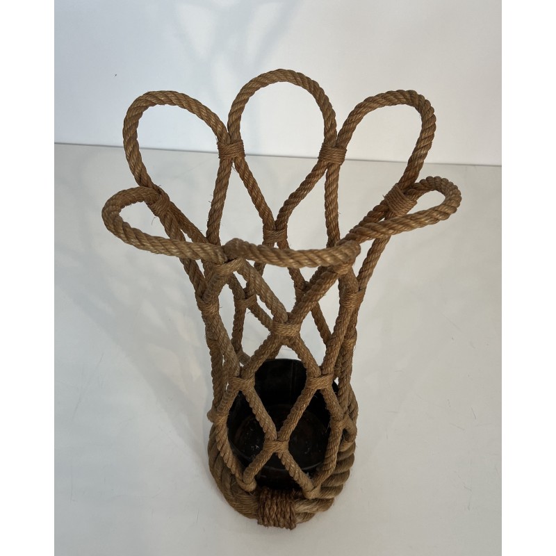 Rope Umbrella Stand by Audoux-Minet, French Work, Circa 1970