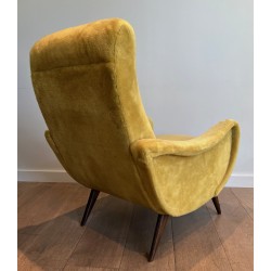 Pair of Design Armchairs in Yellow Velvet by Marco Zanuso, Italian Work, Circa 1960