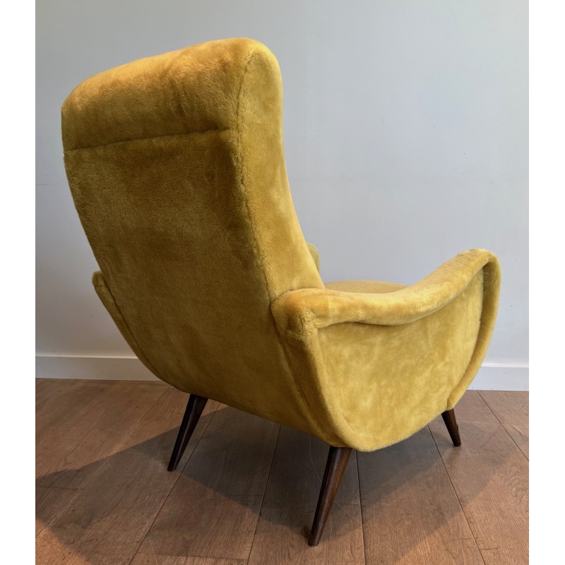 Pair of Design Armchairs in Yellow Velvet by Marco Zanuso, Italian Work, Circa 1960