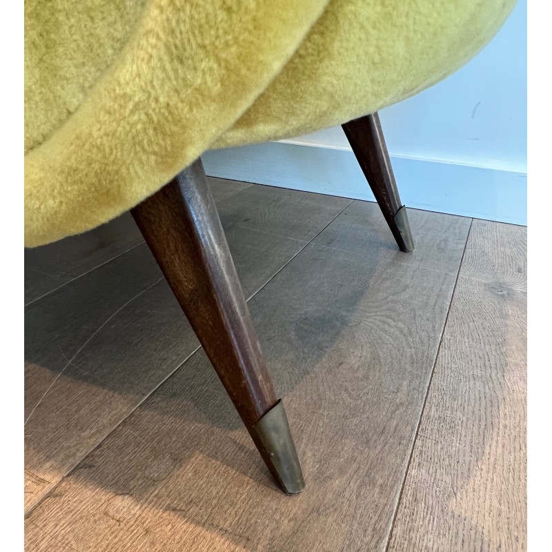 Pair of Design Armchairs in Yellow Velvet by Marco Zanuso, Italian Work, Circa 1960