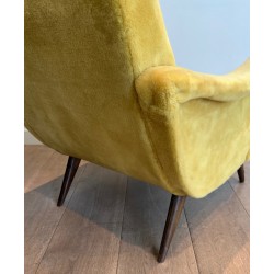 Pair of Design Armchairs in Yellow Velvet by Marco Zanuso, Italian Work, Circa 1960