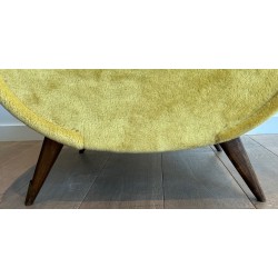Pair of Design Armchairs in Yellow Velvet by Marco Zanuso, Italian Work, Circa 1960