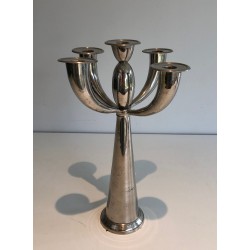 Five-Arm Silver Plated Candelabra in the Manner of Lino Sabattini, French Work, Circa 1970