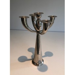 Five-Arm Silver Plated Candelabra in the Manner of Lino Sabattini, French Work, Circa 1970