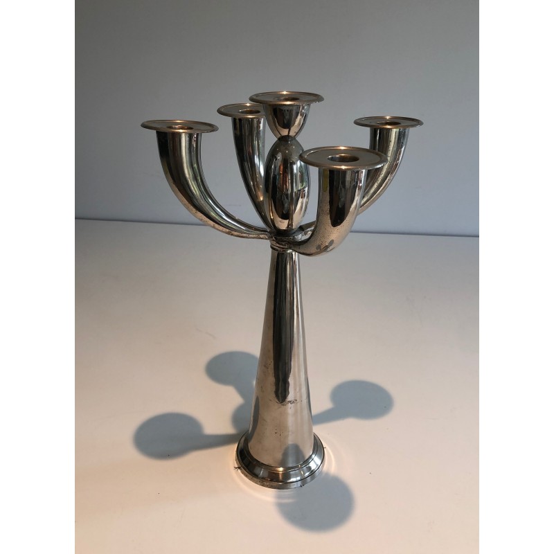 Five-Arm Silver Plated Candelabra in the Manner of Lino Sabattini, French Work, Circa 1970