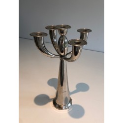 Five-Arm Silver Plated Candelabra in the Manner of Lino Sabattini, French Work, Circa 1970