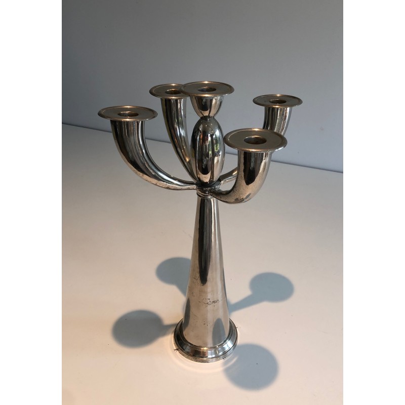 Five-Arm Silver Plated Candelabra in the Manner of Lino Sabattini, French Work, Circa 1970