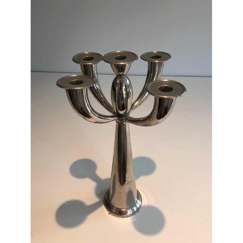 Five-Arm Silver Plated Candelabra in the Manner of Lino Sabattini, French Work, Circa 1970
