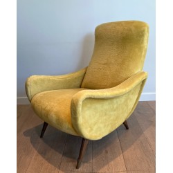 Pair of Design Armchairs in Yellow Velvet by Marco Zanuso, Italian Work, Circa 1960