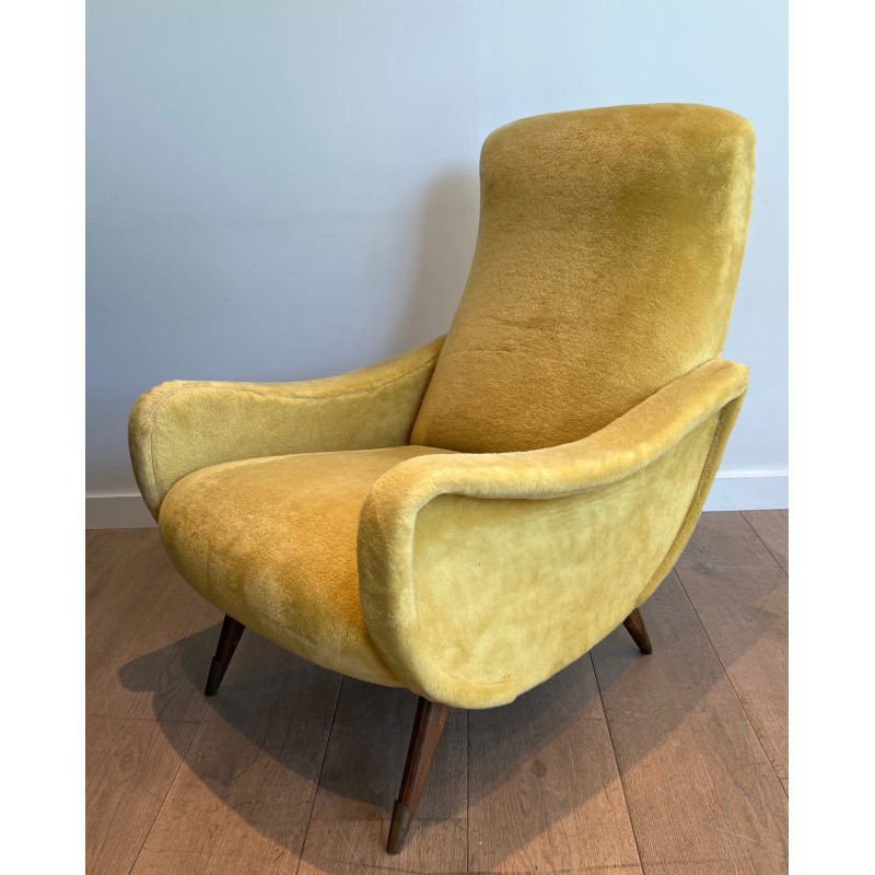 Pair of Design Armchairs in Yellow Velvet by Marco Zanuso, Italian Work, Circa 1960