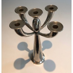 Five-Arm Silver Plated Candelabra in the Manner of Lino Sabattini, French Work, Circa 1970