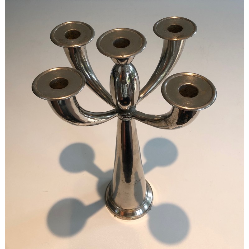 Five-Arm Silver Plated Candelabra in the Manner of Lino Sabattini, French Work, Circa 1970