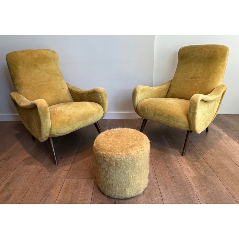 Paire de Fauteuils Design en Velours Jaune de Marco Zanusso