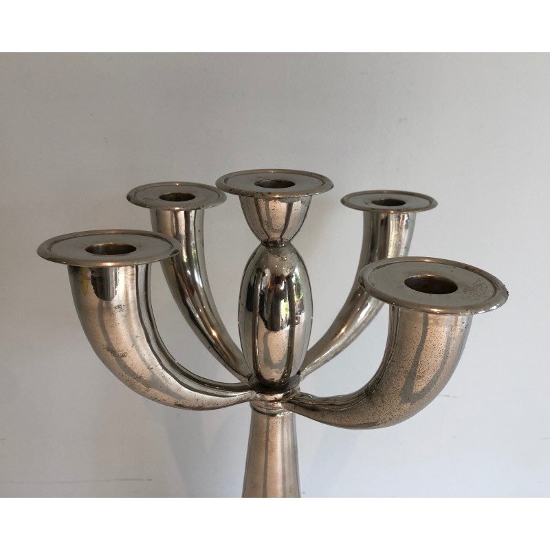 Five-Arm Silver Plated Candelabra in the Manner of Lino Sabattini, French Work, Circa 1970