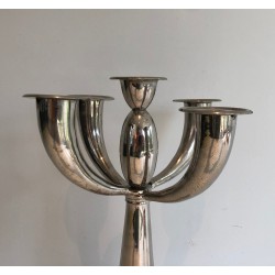 Five-Arm Silver Plated Candelabra in the Manner of Lino Sabattini, French Work, Circa 1970