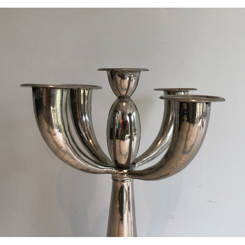Five-Arm Silver Plated Candelabra in the Manner of Lino Sabattini, French Work, Circa 1970