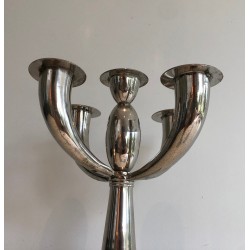 Five-Arm Silver Plated Candelabra in the Manner of Lino Sabattini, French Work, Circa 1970