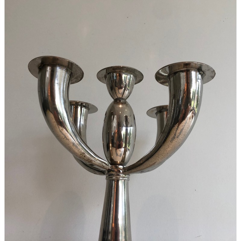 Five-Arm Silver Plated Candelabra in the Manner of Lino Sabattini, French Work, Circa 1970