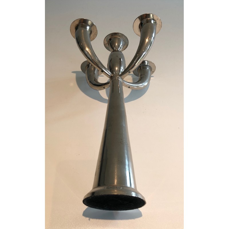 Five-Arm Silver Plated Candelabra in the Manner of Lino Sabattini, French Work, Circa 1970