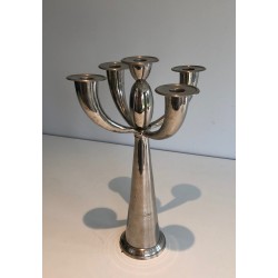 Five-Arm Silver Plated Candelabra in the Manner of Lino Sabattini, French Work, Circa 1970