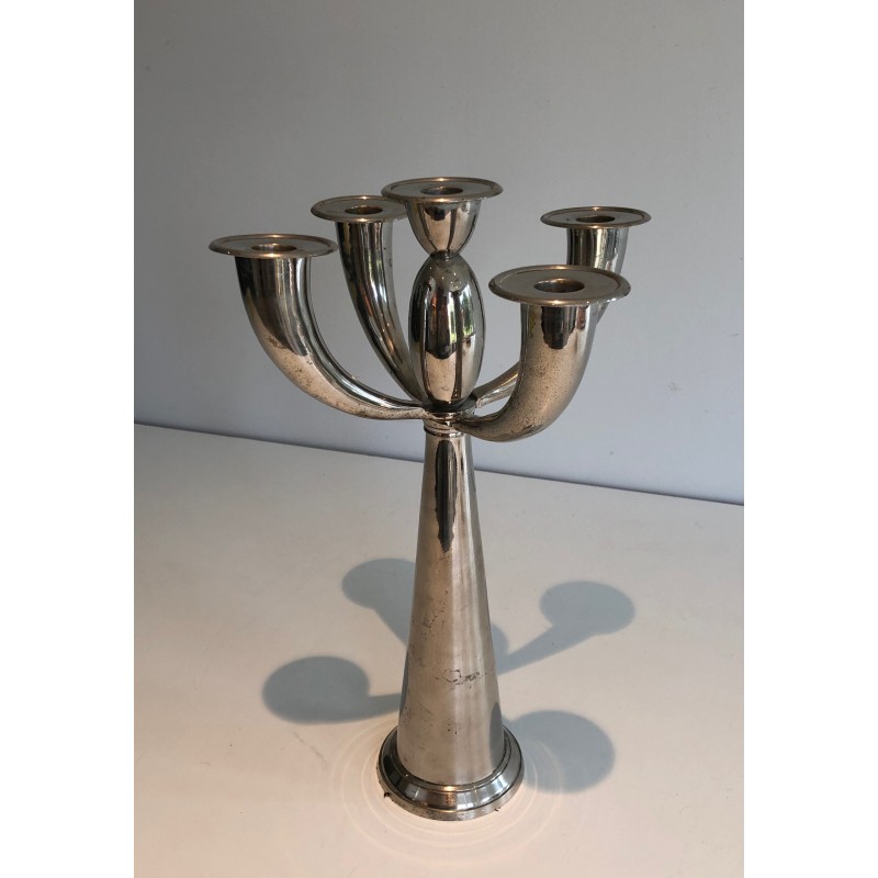 Five-Arm Silver Plated Candelabra in the Manner of Lino Sabattini, French Work, Circa 1970