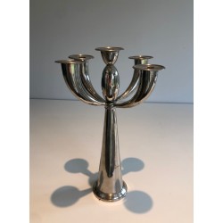 Five-Arm Silver Plated Candelabra in the Manner of Lino Sabattini, French Work, Circa 1970