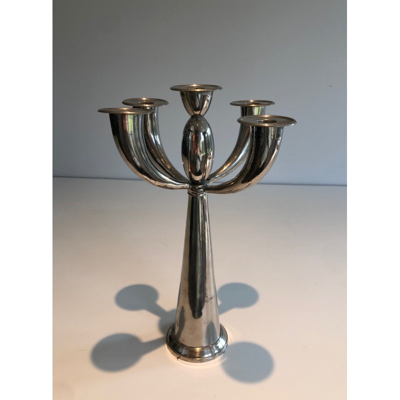 Five-Arm Silver Plated Candelabra in the Manner of Lino Sabattini, French Work, Circa 1970