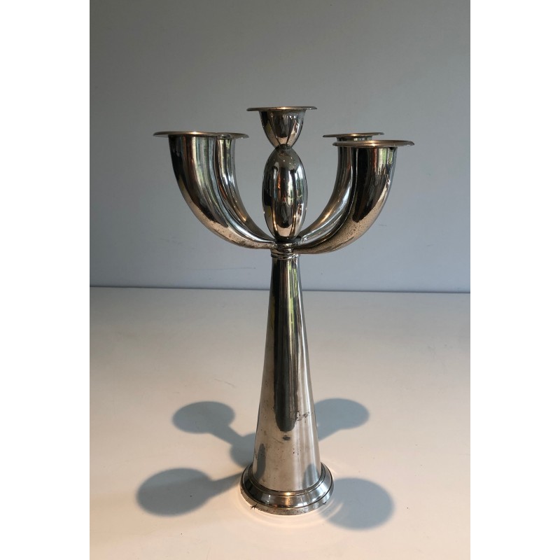 Five-Arm Silver Plated Candelabra in the Manner of Lino Sabattini, French Work, Circa 1970