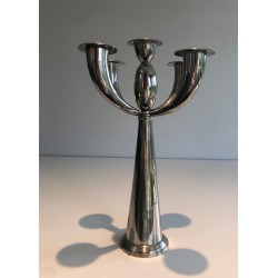Five-Arm Silver Plated Candelabra in the Manner of Lino Sabattini, French Work, Circa 1970