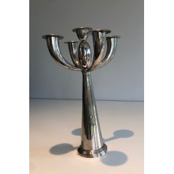 Five-Arm Silver Plated Candelabra in the Manner of Lino Sabattini, French Work, Circa 1970