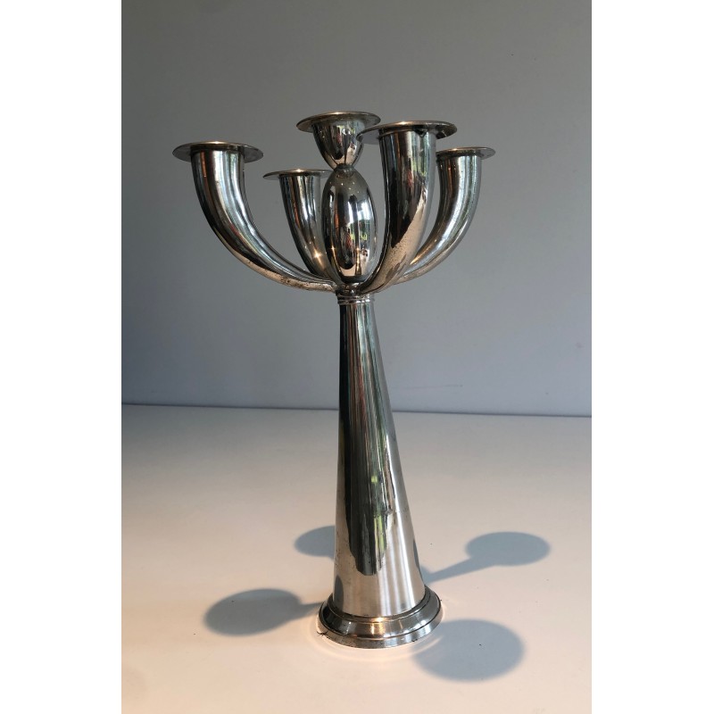 Five-Arm Silver Plated Candelabra in the Manner of Lino Sabattini, French Work, Circa 1970
