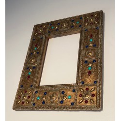 Small Rectangular Ceramic Frame with Semi-Precious Stone Incrustations, French Work, Circa 1970