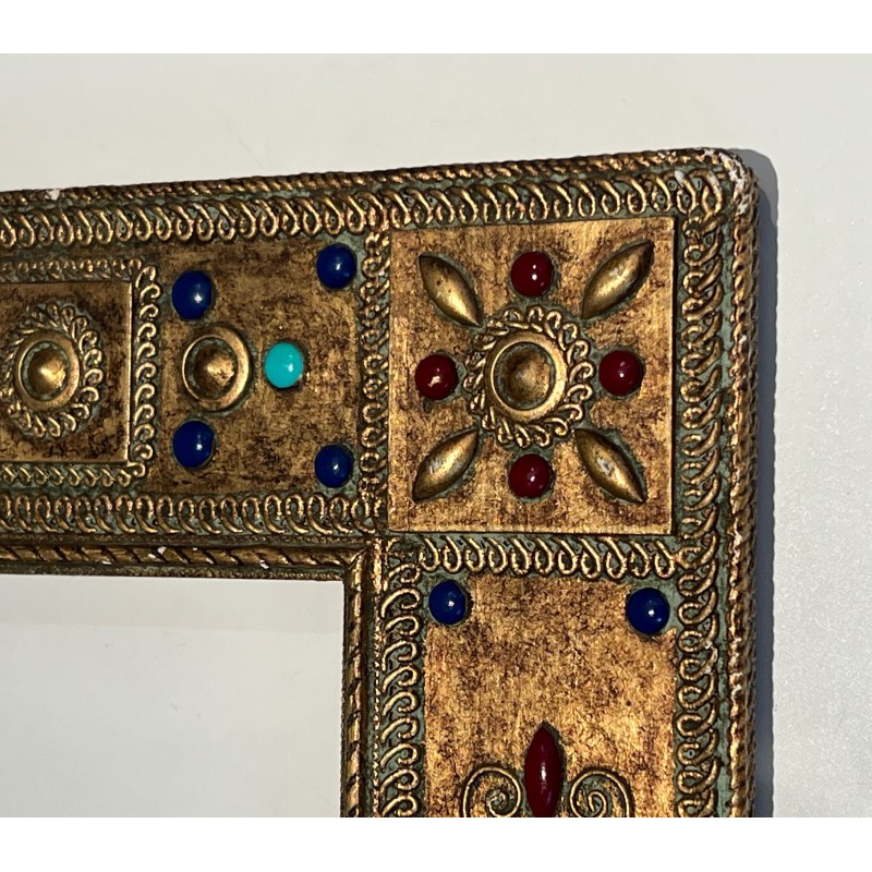 Small Rectangular Ceramic Frame with Semi-Precious Stone Incrustations, French Work, Circa 1970