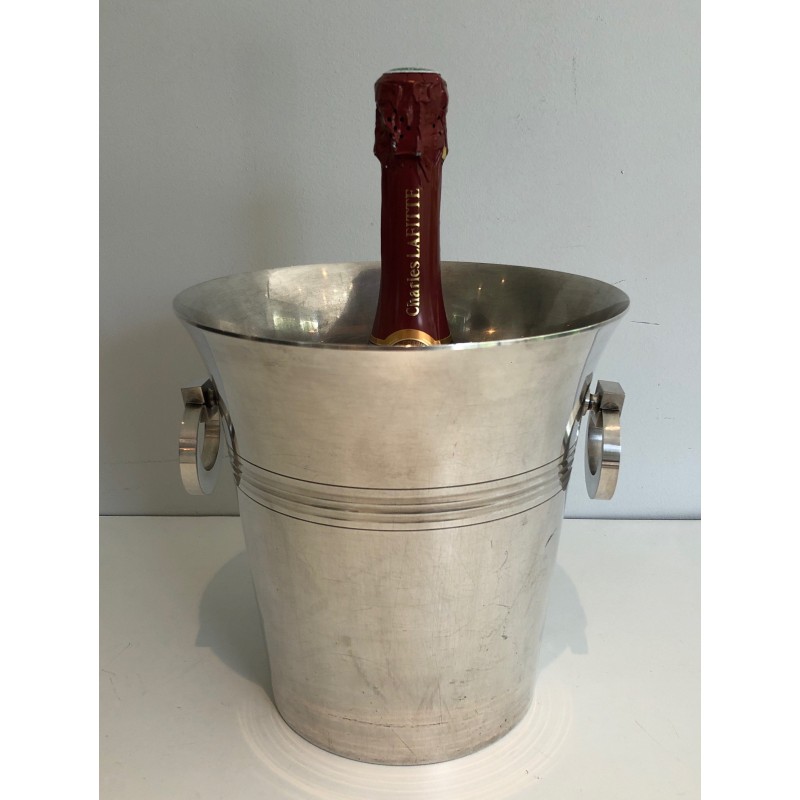 Seau à Champagne en Métal Argenté d'Époque Art Déco, Travail Français Poinçonné, Vers 1930
