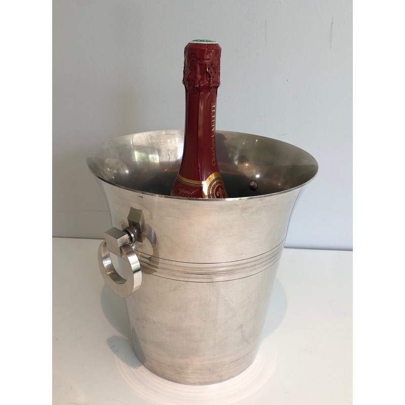 Seau à Champagne en Métal Argenté d'Époque Art Déco, Travail Français Poinçonné, Vers 1930