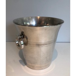 Seau à Champagne en Métal Argenté d'Époque Art Déco, Travail Français Poinçonné, Vers 1930