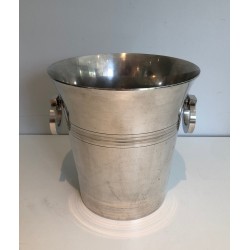 Seau à Champagne en Métal Argenté d'Époque Art Déco, Travail Français Poinçonné, Vers 1930